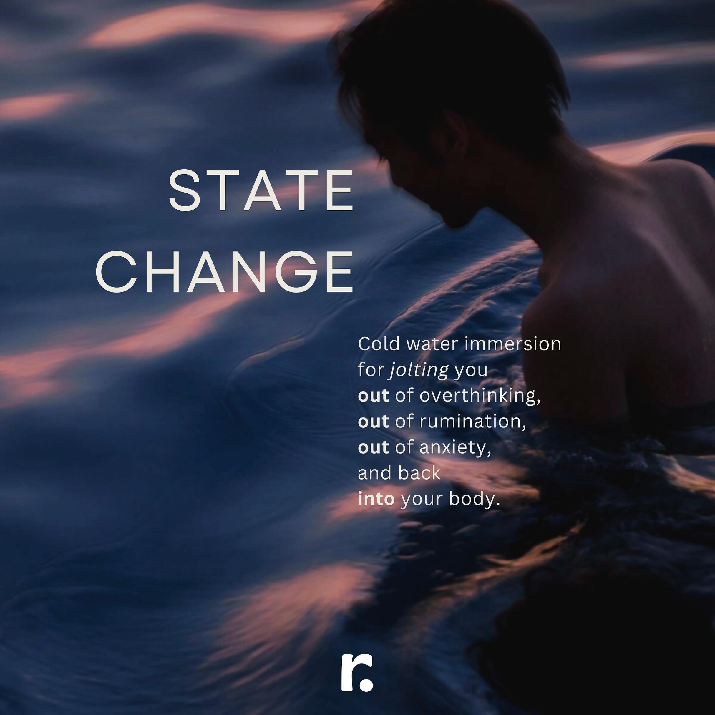 It&rsquo;s all about that instant STATE CHANGE. 🌊💥 

It&rsquo;s not just about braving the cold&mdash;it&rsquo;s about jolting yourself out of overthinking, cutting through the noise of rumination, and silencing the anxieties. 

Finding space.

It&