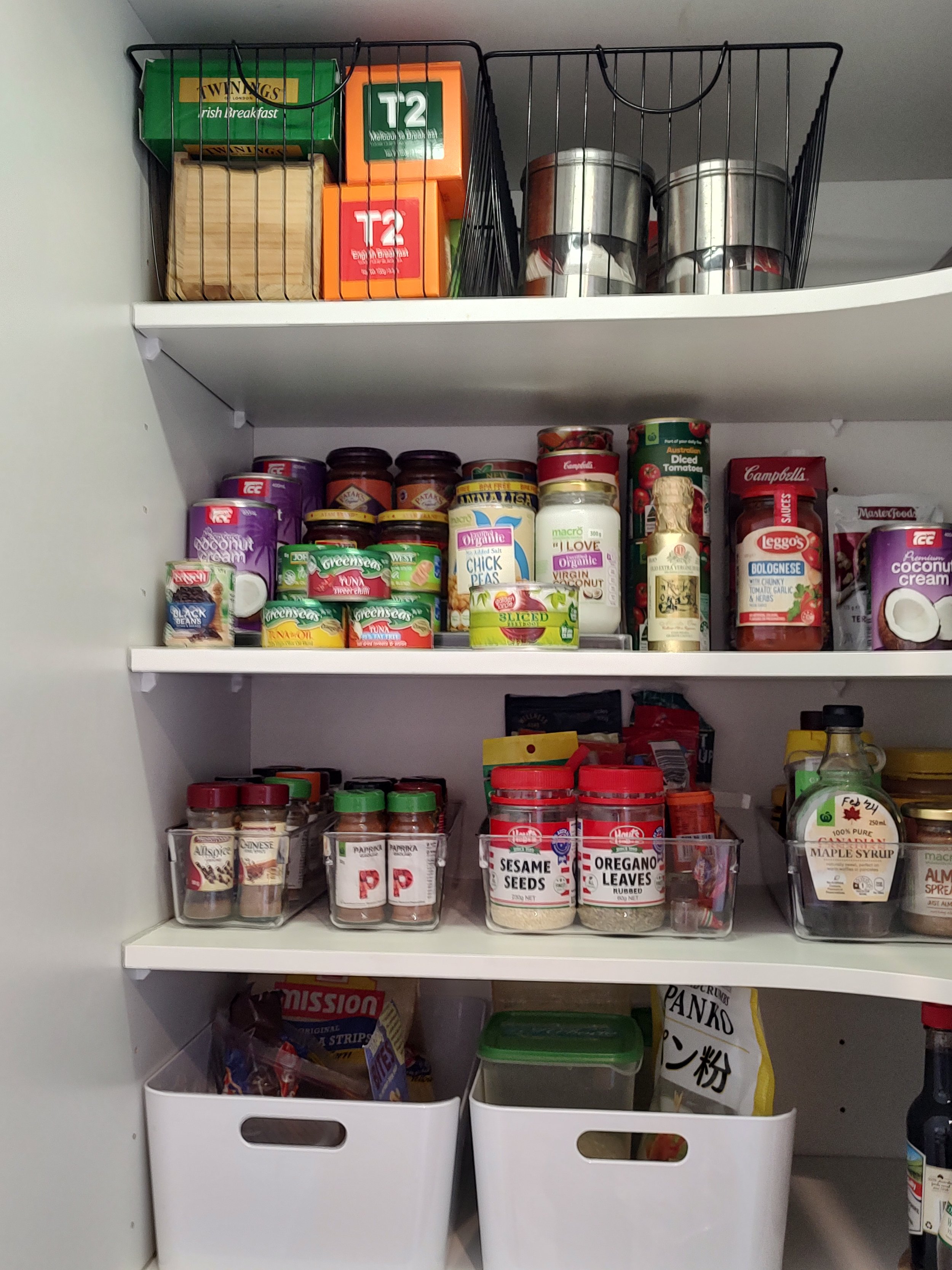 Close up of top shelves