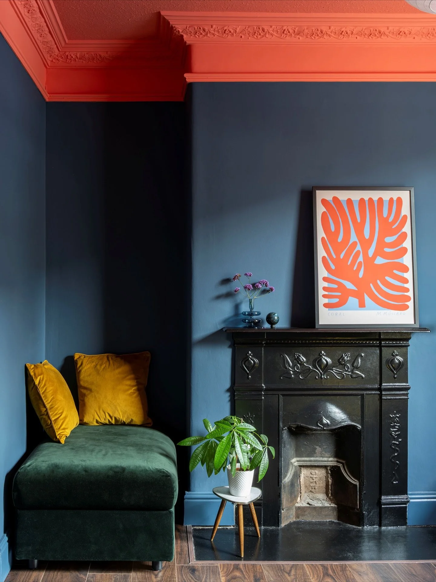 Did somebody say COLOUR POP? I am so excited to be sharing the first of the photos from my Stoneybatter project last year. And I am so delighted with this room!!! The clients came to me with the idea of using greens/ mustard yellows/ navys/ burgundy 