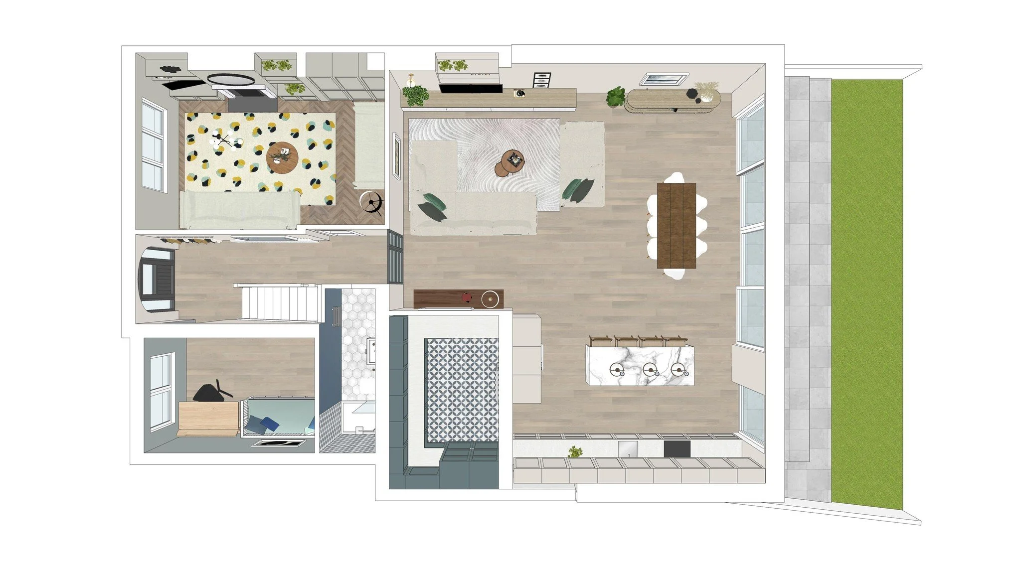 I loved how this Extension package in Glasnevin worked out. This semi-detached house had a small disconnected kitchen and the clients love to entertain, so they were hoping for a large open plan kitchen/ living/ dining room but couldn't visualise the