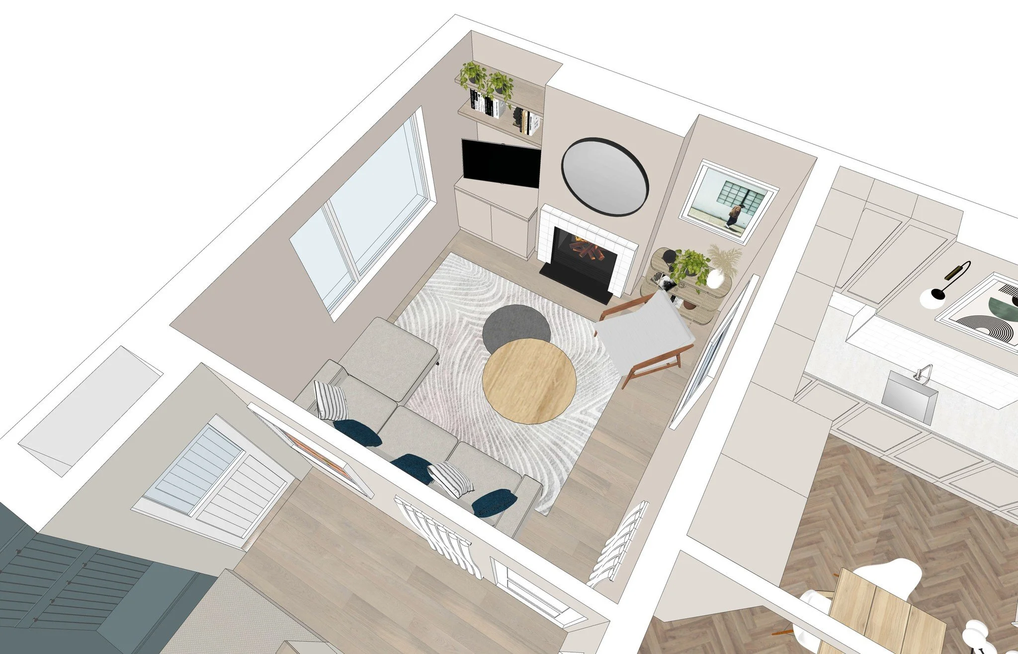 Sharing some 3D model views from a recent Reconfigure Package in Perrystown. 
The brief: a small, disconnected kitchen alongside a larger adjoining room that wasn&rsquo;t quite working. 
The clients love to cook and wanted a space where they could al