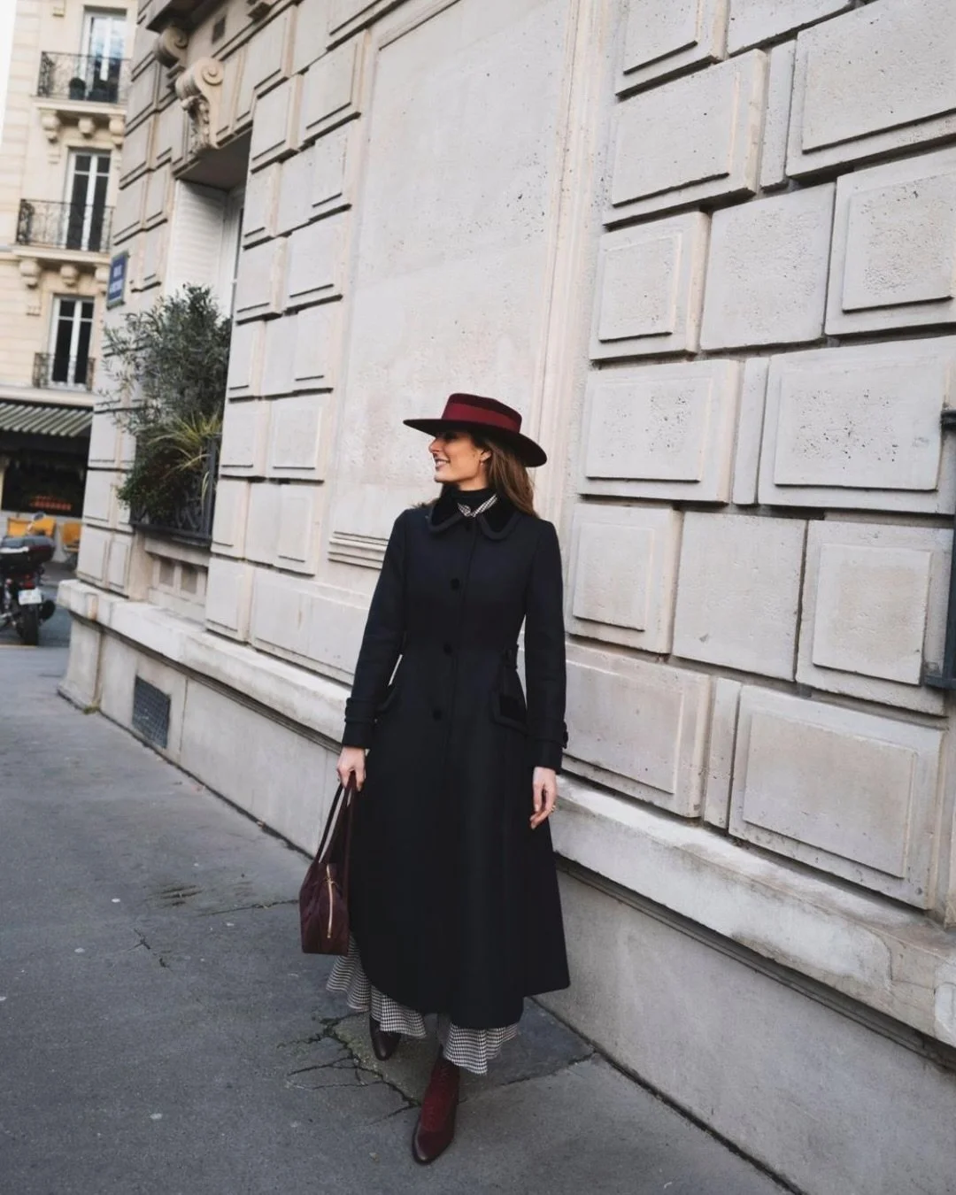 Maria wearing LE CANOTIER - BURGUNDY 
shop now at maisonola.com