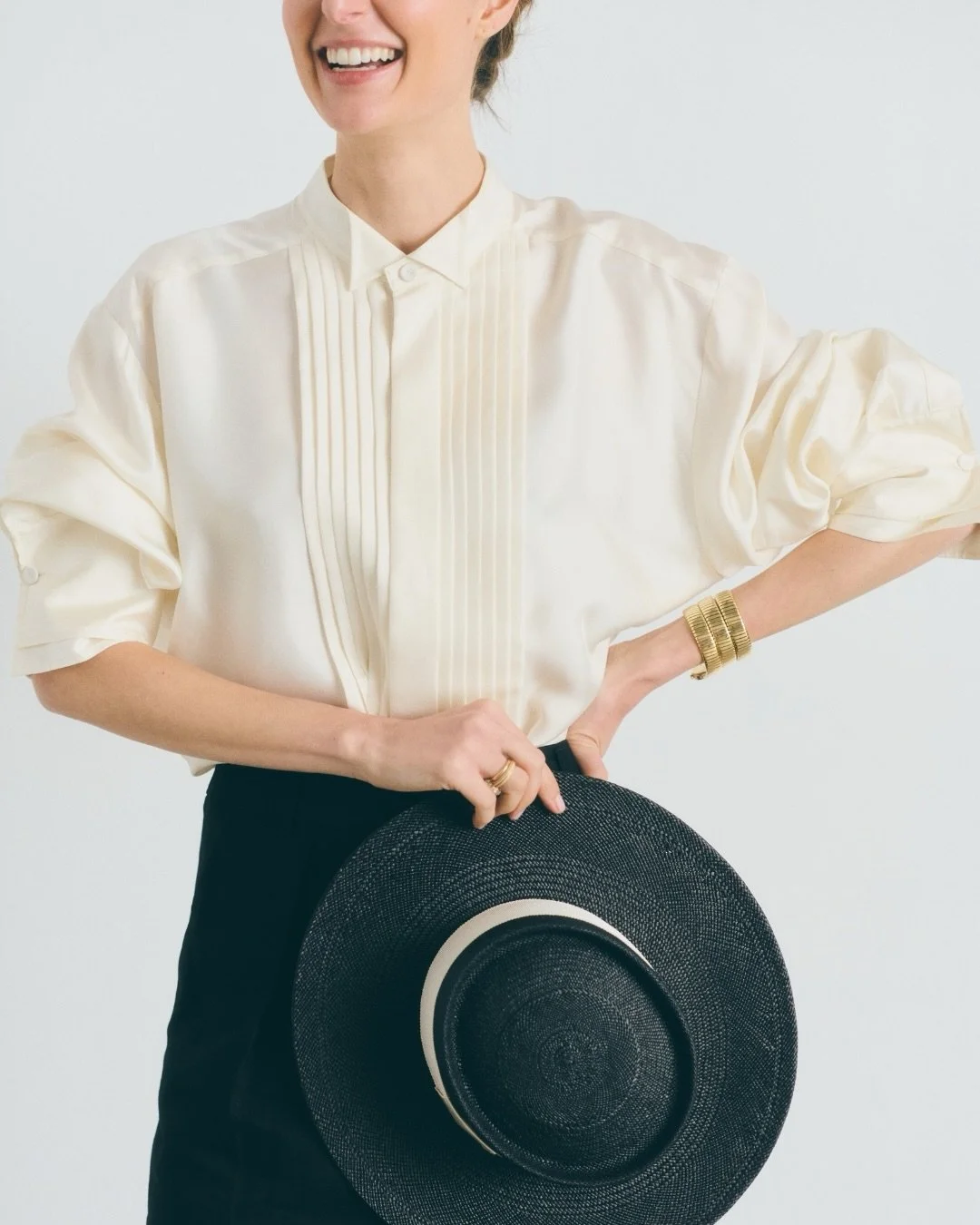 Maria wearing Le Canotier Black.
Made in France in Panama