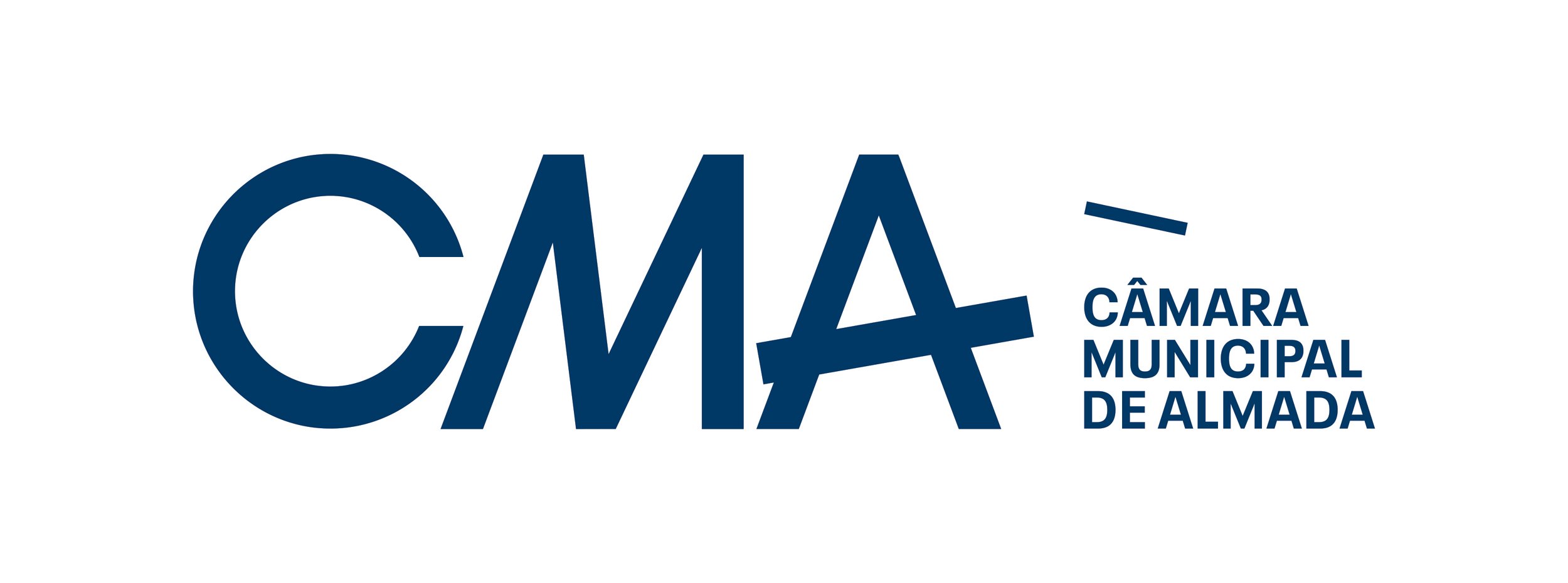 Logo da Câmara Municipal de Almeda com o texto 'CMA - Câmara Municipal de Almeda' em fonte azul escura.