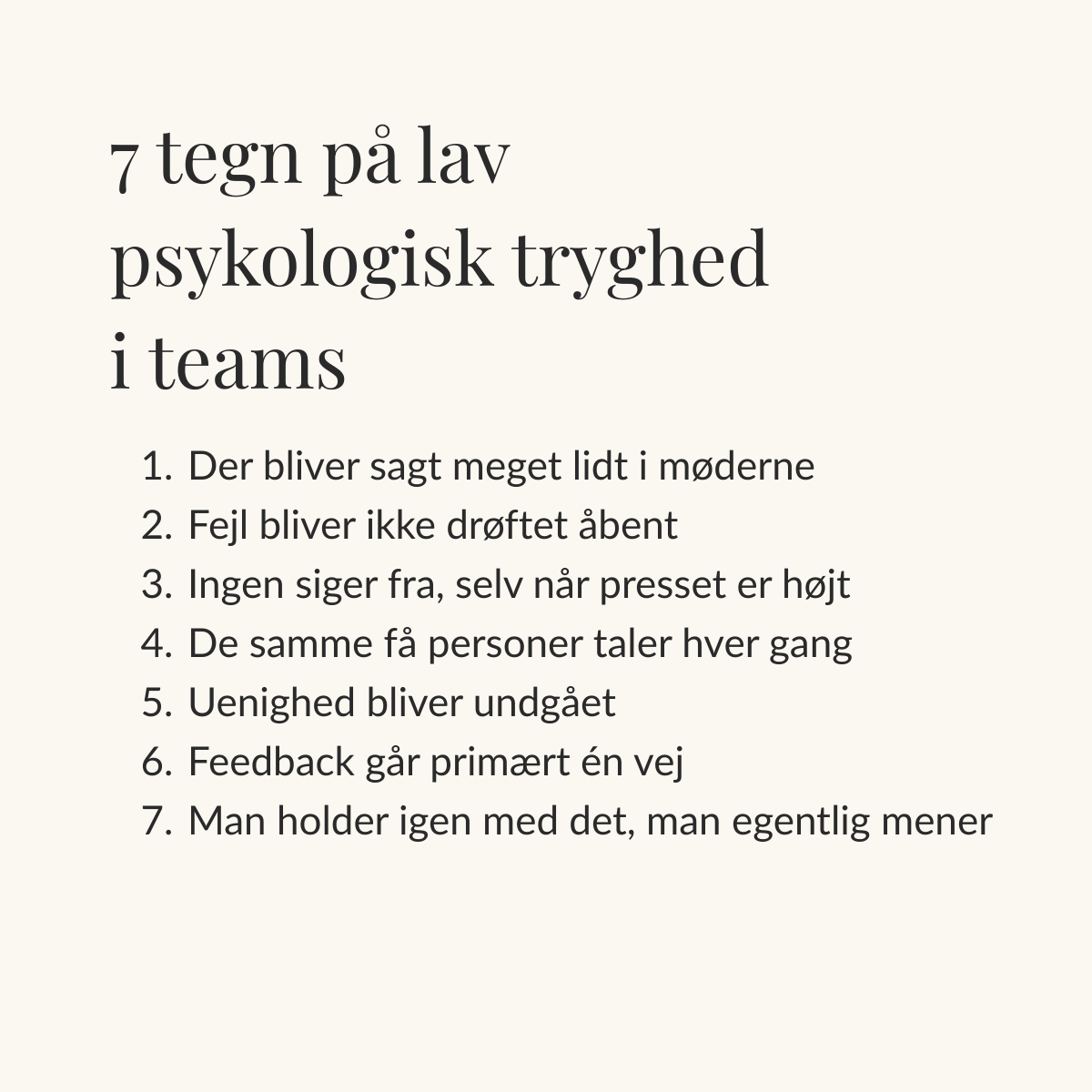 7 tegn på lav psykologisk tryghed i teams