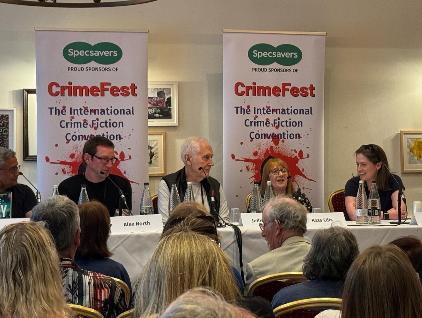 Panels at @crimefestbristol! Had such a good time talking serial killers and corruption and AI this weekend (to name a few of the topics covered). Thank you to all my fellow panelists, but particularly to @writernorth who had to put up with me twice.