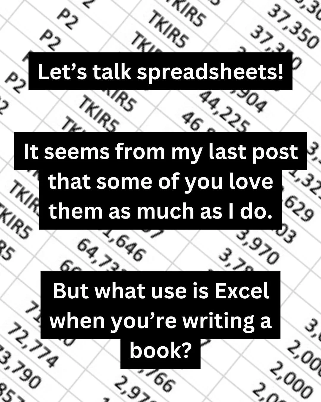 A quick guide to my spreadsheets! I love Excel and all these various documents help me keep track of the detail so my brain doesn't explode.
But tell me - what am I missing? What brilliant spreadsheet do you use and recommend??
#writingtips #writinga