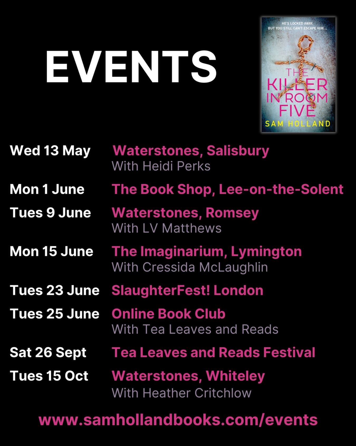 It&rsquo;s five weeks until The Killer in Room Five launches on the unsuspecting world - and here&rsquo;s where I&rsquo;m going to be talking about it over the next few months!
As always, apologies I&rsquo;m not going further afield, but I have a Vel