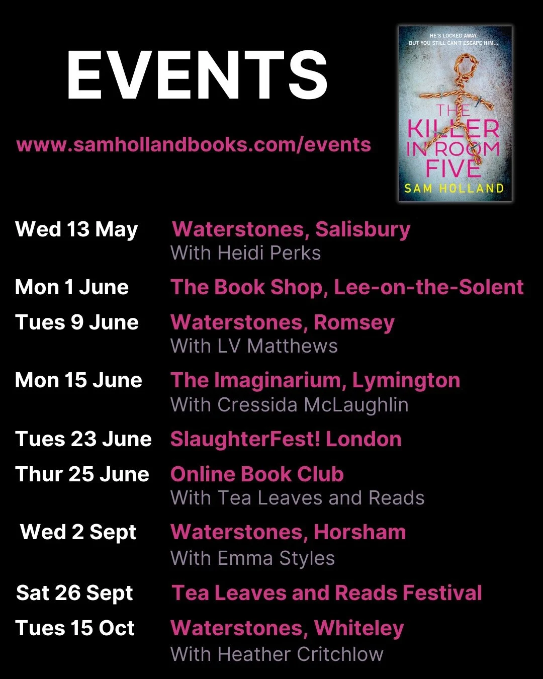 Thrilled to add @waterstoneshorsham to the list of events I will be doing this year - can't wait to chat to @emmastylesauthor !
Last tickets still available to the event NEXT WEEK at @watsalisbury - link to buy in my stories.
Links for all events are