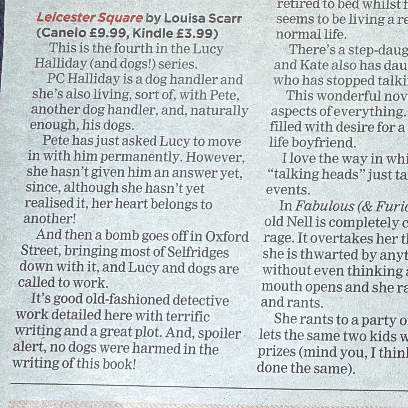 Thank you so much to Janet Gordon for her wonderful review of Leicester Square this week!
And no dogs are ever harmed in the books!