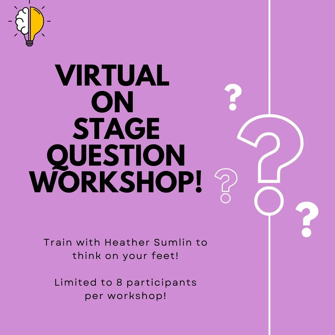 Virtual On Stage Question Workshops are back!! 

Grab your spot to attend a small group virtual class where we practice a variety questions to gain confidence and manage pressure! 

Link in bio to my website - it is posted with the webinars!