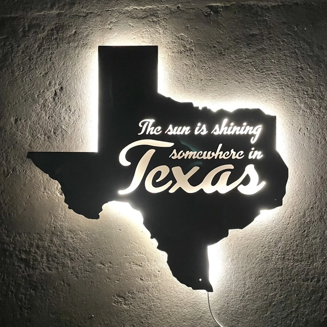 Backlit metal Texas sign with acrylic designed and created by Branded Metalworks
