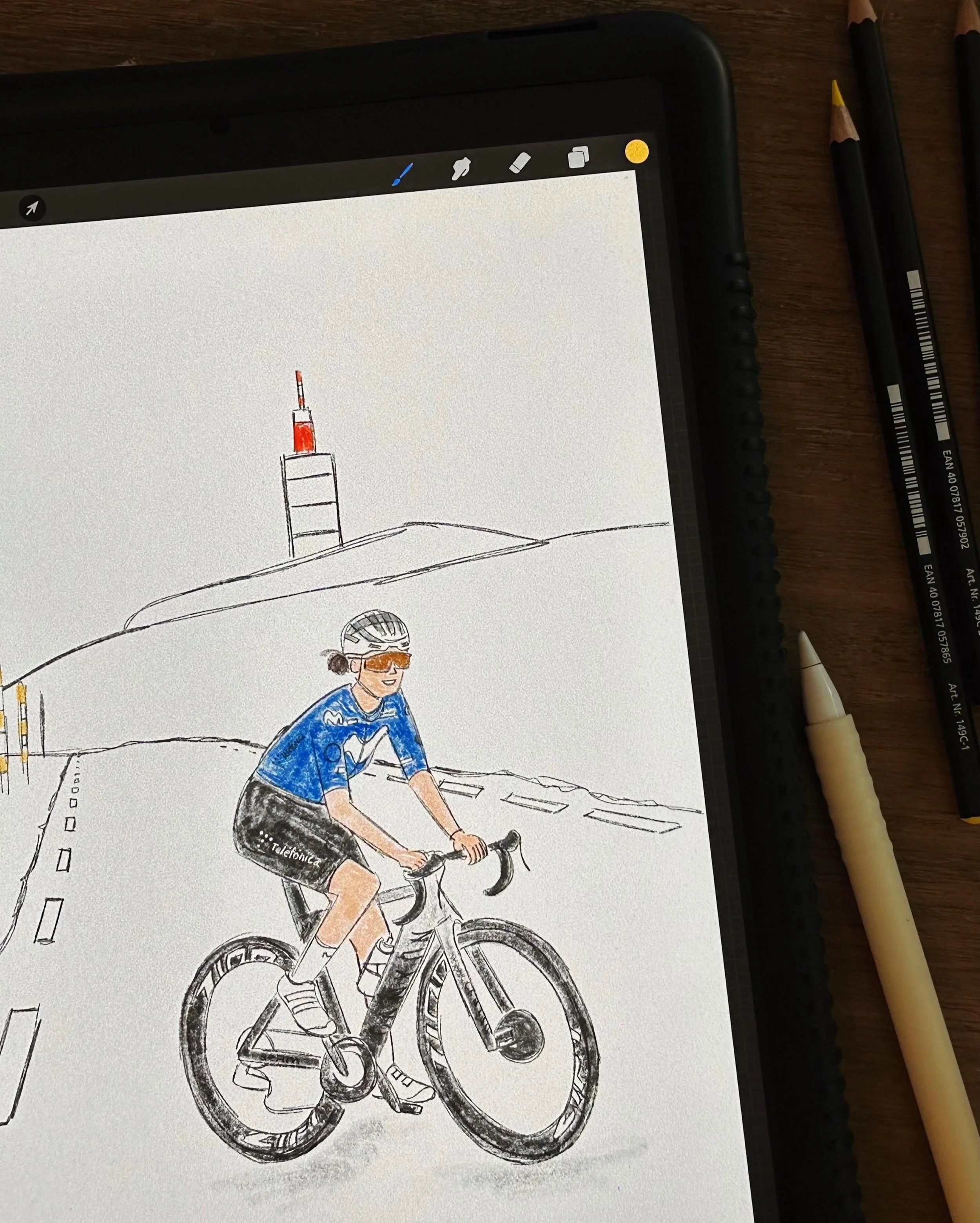 ✏️ 🚴🏻&zwj;♀️ Watching @letourfemmes and sketching 🇧🇷 very own @totamagalhaes riding Mont Ventoux! Go Tota! 
.
.
.
#sketch #tourdefemmes #cycling #montventoux #procreate