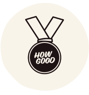Medal with the words 'How Good' written on it, hanging from a ribbon.