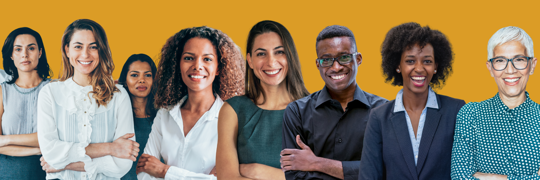 Diverse group of confident professionals standing together, representing trauma-informed leadership, inclusive organizational culture, and conscious leadership development for 2026.