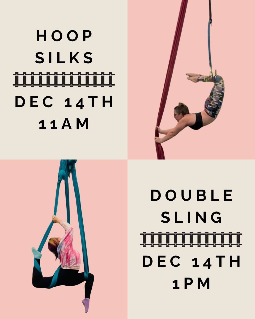 You've probably seen @arikaexists and @tess.less teasing you over the past couple of week...sign ups are finally open for our December Workshops! 

Join Tess at 11am on December 14th for a fabulous Hoop + Silks Workshop! For this apparatus, the hoop 