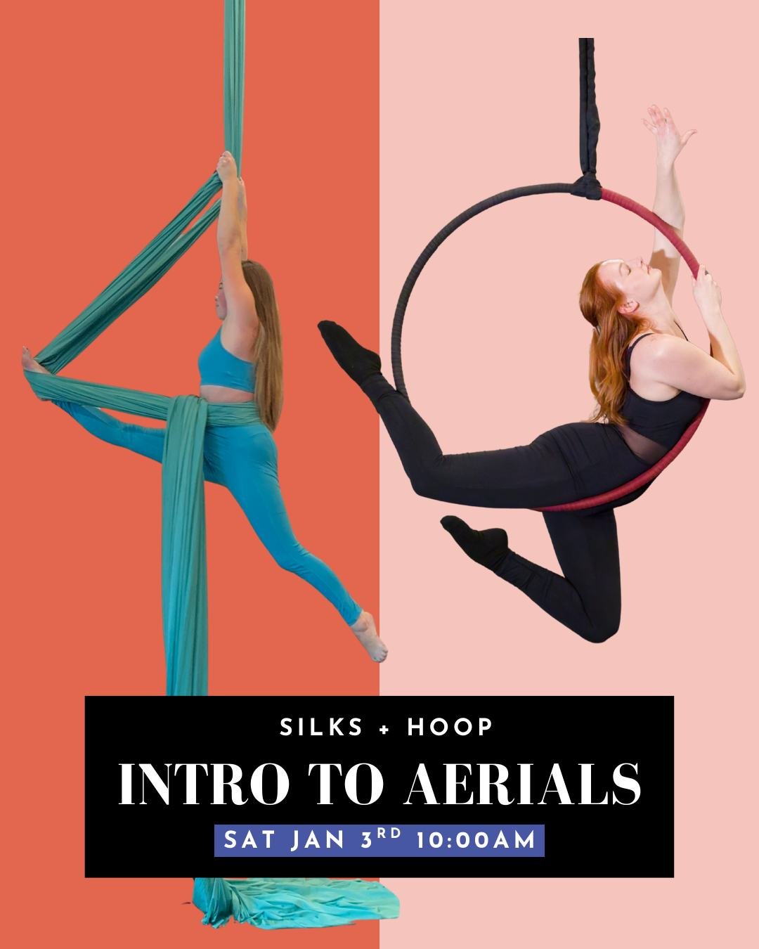 Join us for our next Adult Intro to Aerials Class on Saturday, January 3rd at 11:00am! This month will focus on Silks + Hoop and it's sure to be tons of fun. The class is 90 minutes and tickets are $45.

Go to the link in our bio to reserve you spot 