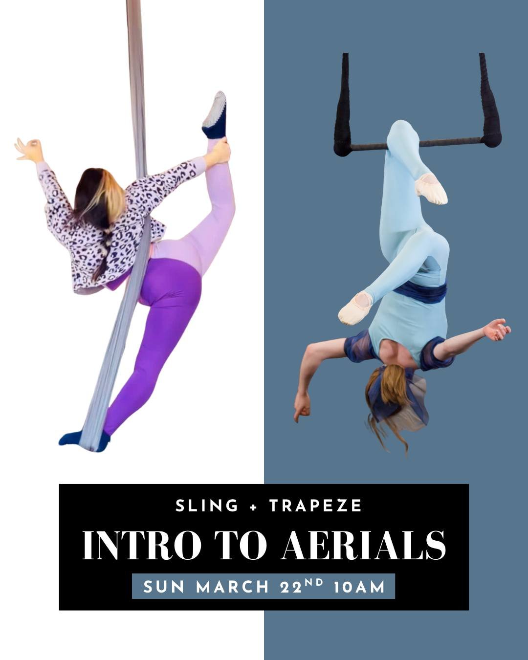 Join us for our next Adult Intro to Aerials Class on Sunday, March 22nd at 10:00am! This month will focus on Sling + Trapeze and it's sure to be tons of fun. The class is 90 minutes and tickets are $45.

Go to the link in our bio to reserve you spot 
