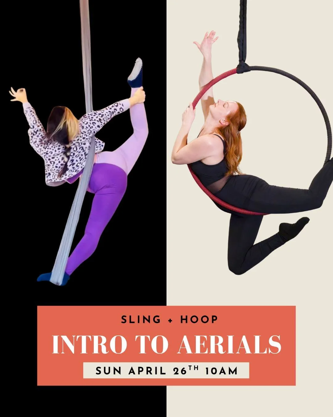 Join us for our next Adult Intro to Aerials Class on Sunday, April 26th at 10:00am! This month will focus on Sling + Hoop so you'll get a taste of the fabrics and a hard apparatus. Intro to Aerials is 90-minutes so you get lots of extra air time.

Ch