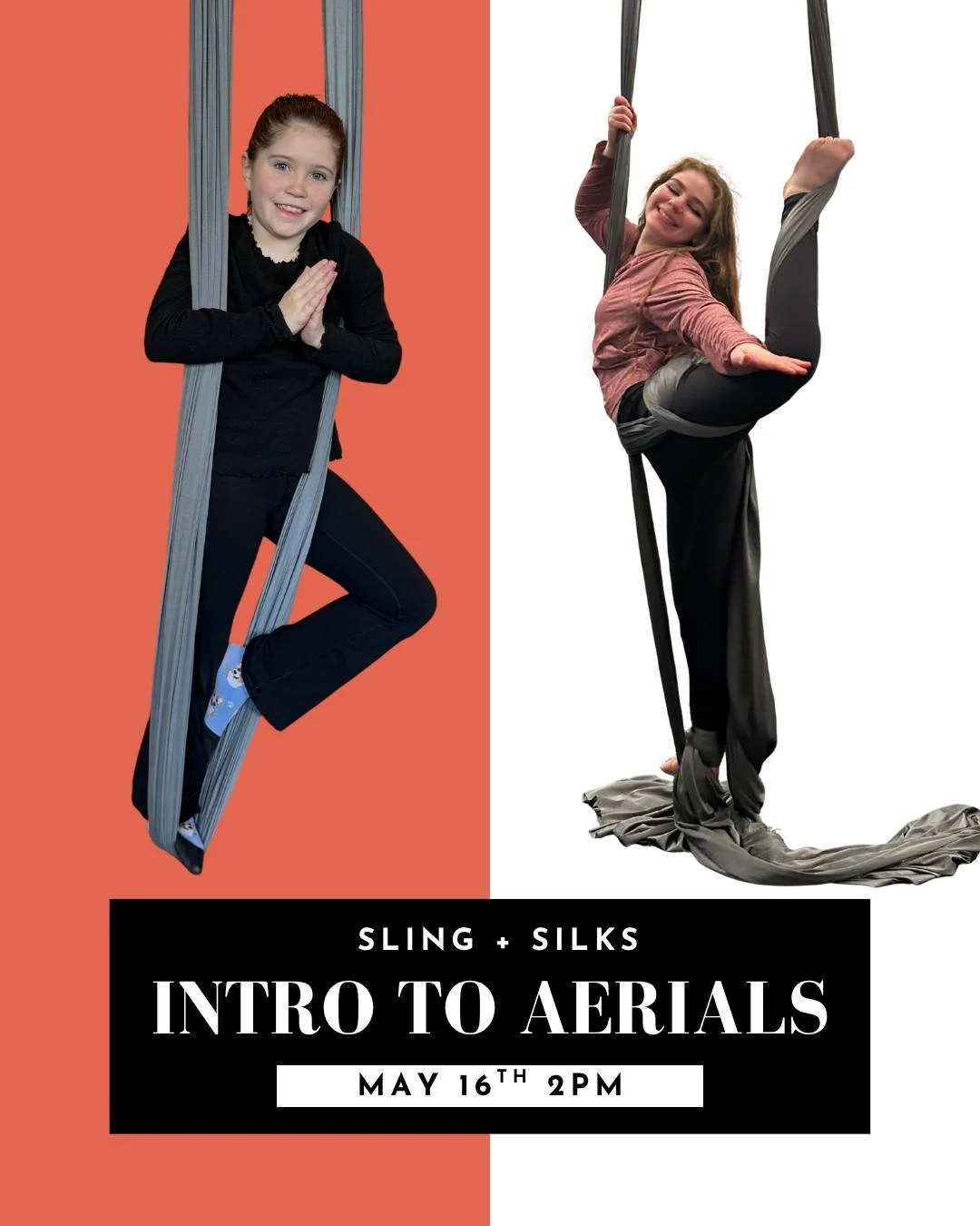 Spots still available for our Kids Intro to Aerials class on May 16th at 2pm! 

This is a great chance for your child to try out the silks and the sling before Early Bird pricing ends for Kids Session 4 starting on June 29th. They'll be able to get a