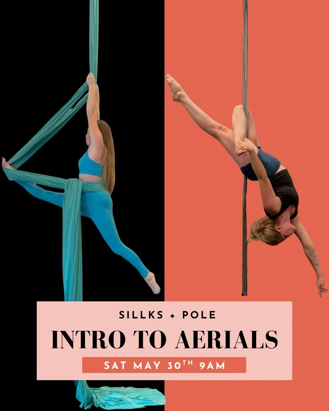 Our next Adult Intro to Aerials class is on Saturday, May 30th at 9am!

Only 8 spots available and sure to be tons of fun. This month you'll get to try the silks and pole and have the absolute best time!

Sign up here at the link in our bio!