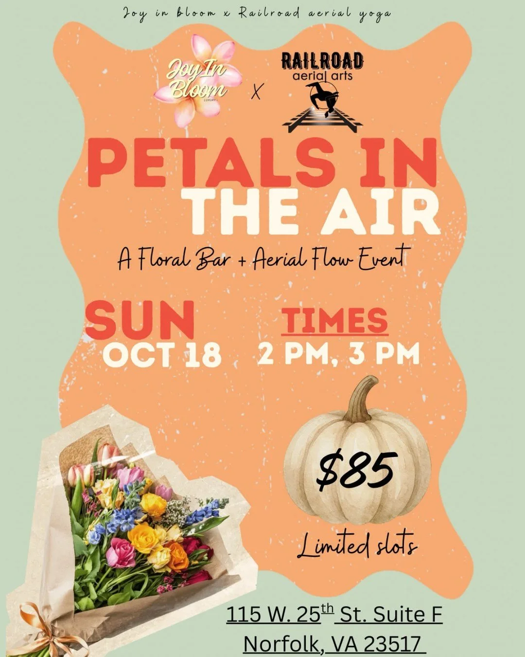 Curious about aerial but not sure where to start? Petals in the Air is a welcoming, beginner-friendly experience designed especially for first-time guests!

This 60-minute event begins with a 45-minute aerial yoga session focused on gentle movement, 