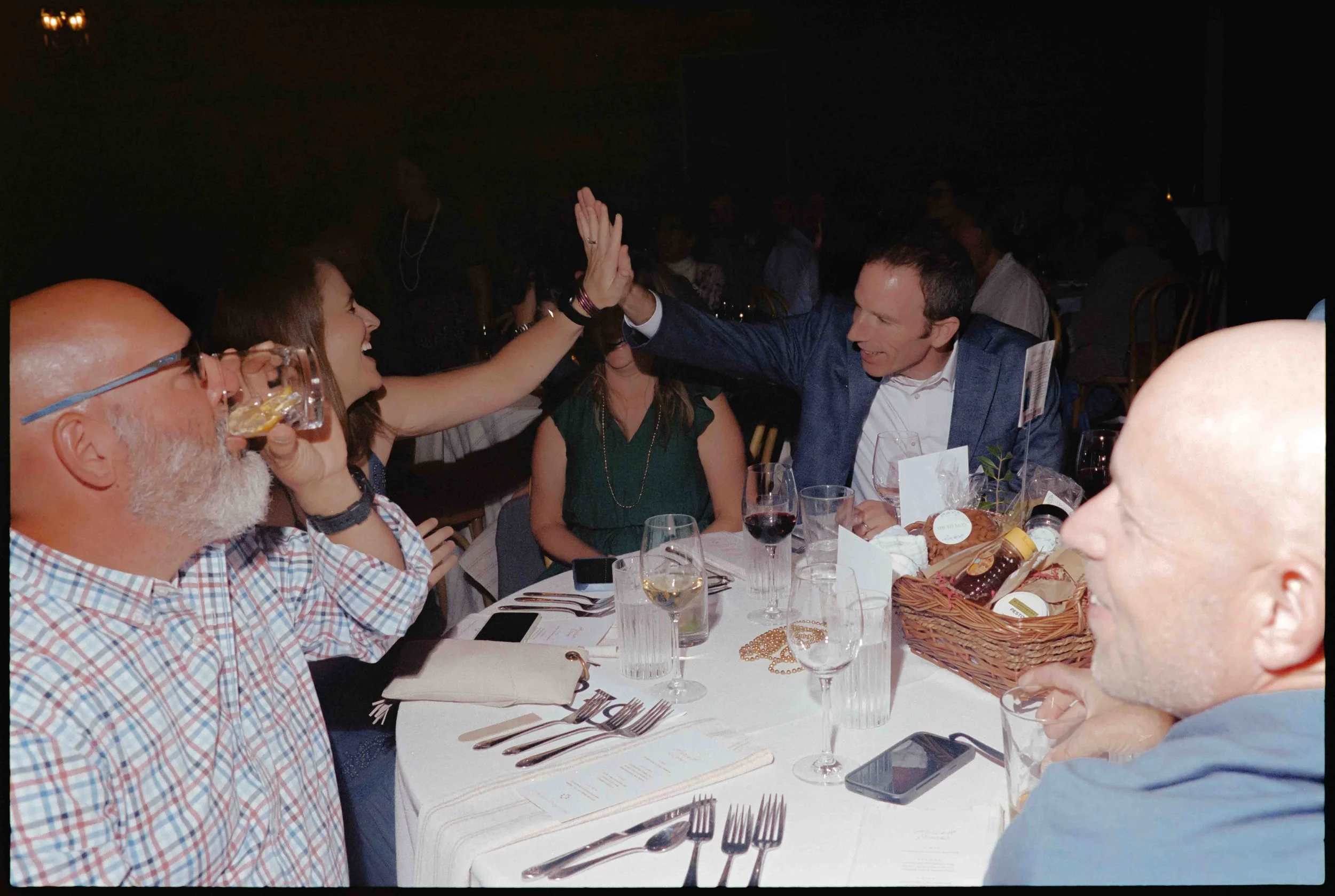 Documentary wedding reception photo shot on 35mm film