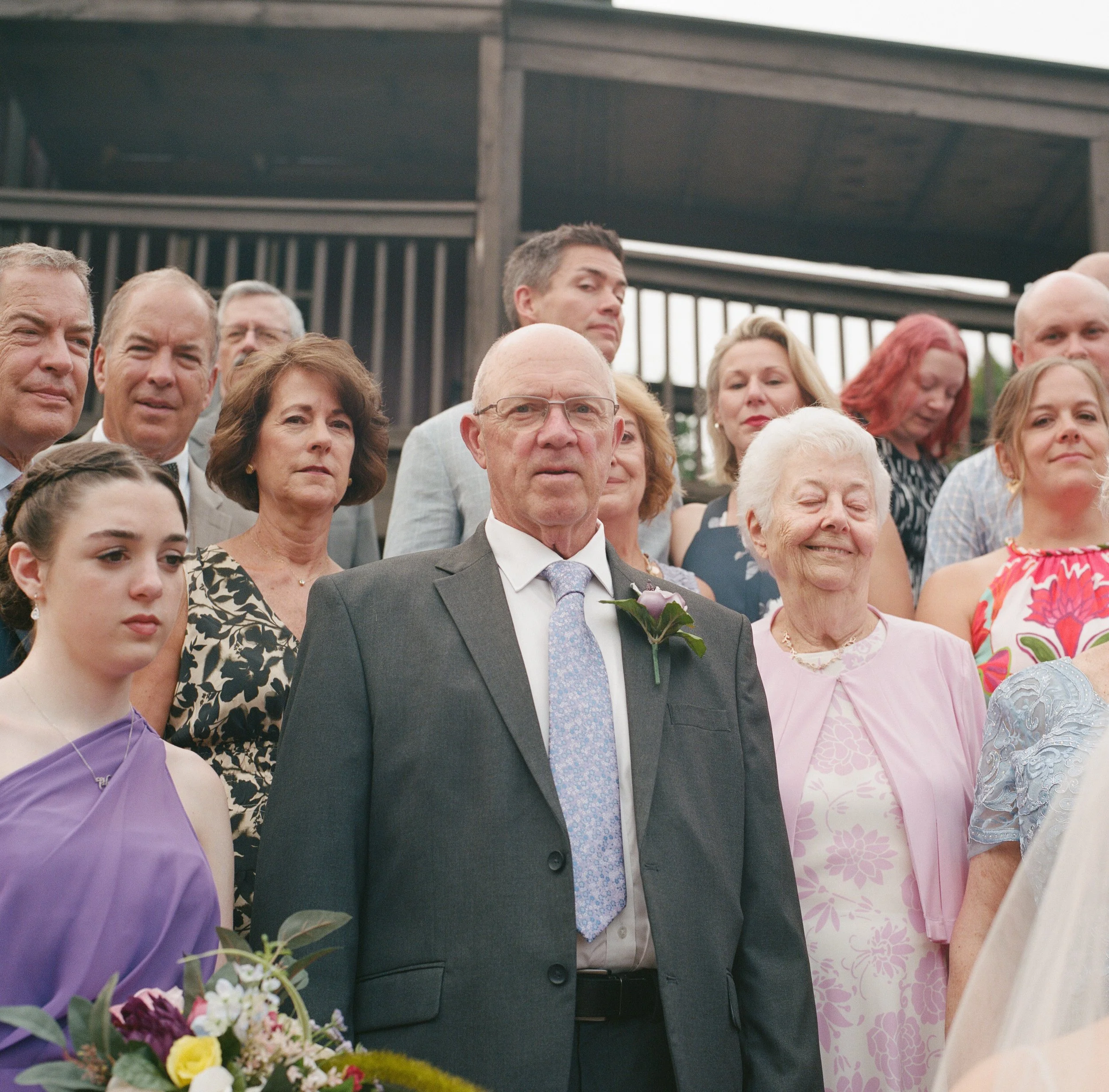 Documentary wedding family portrait shot on medium format film