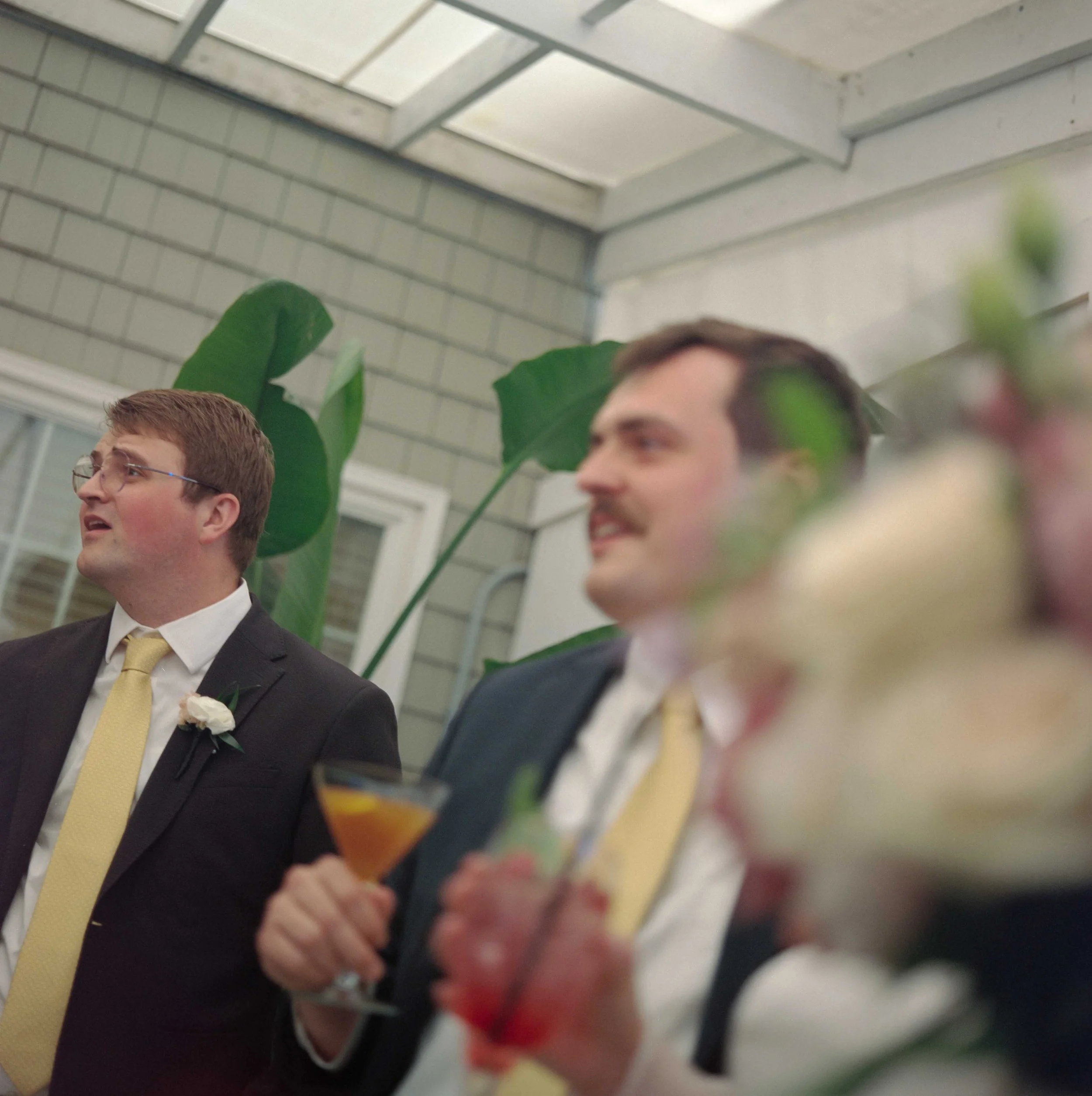 Documentary wedding photo of cocktail hour shot on medium format film