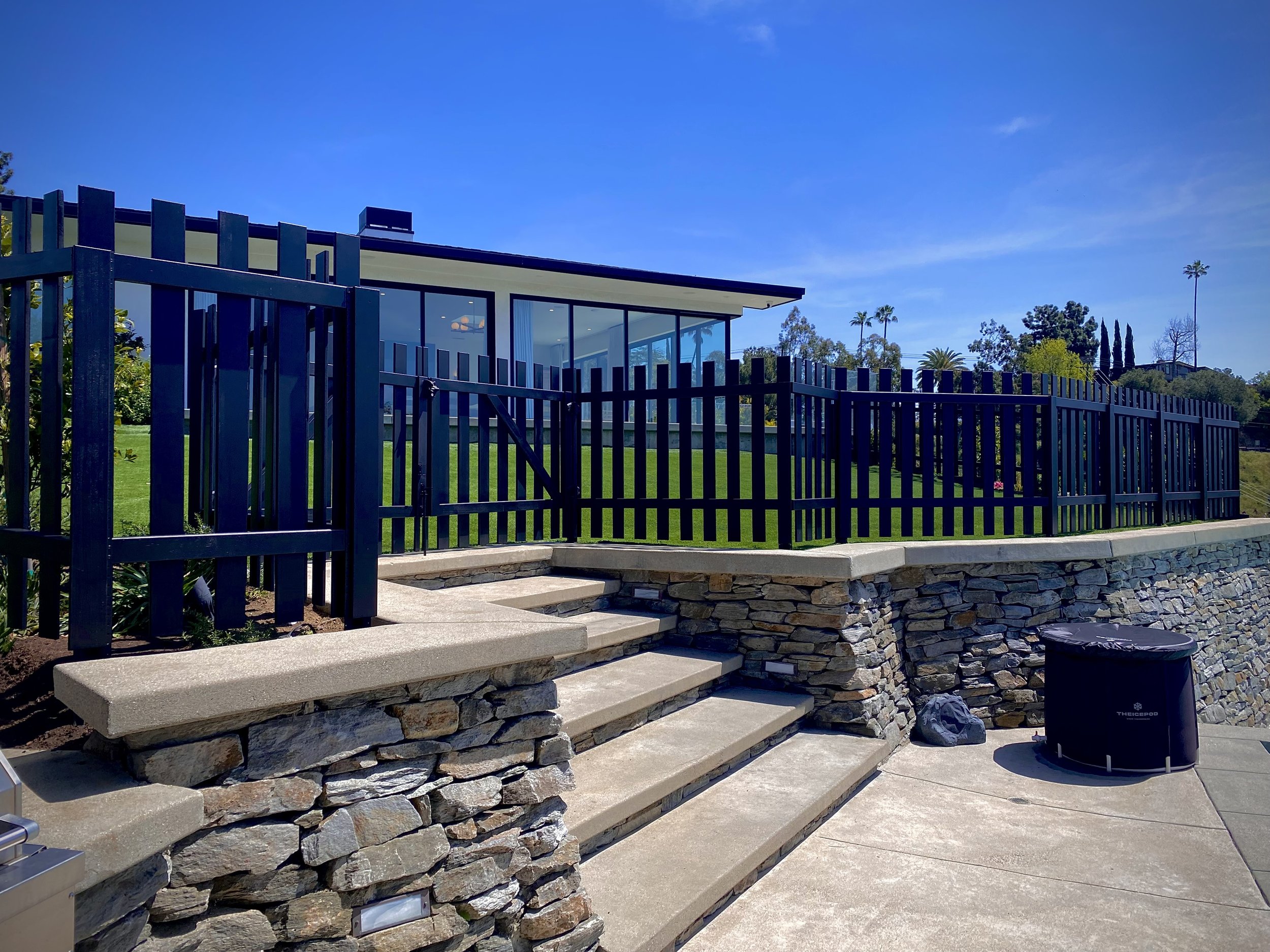 Black Redwood Semi-Privacy Picket Fence