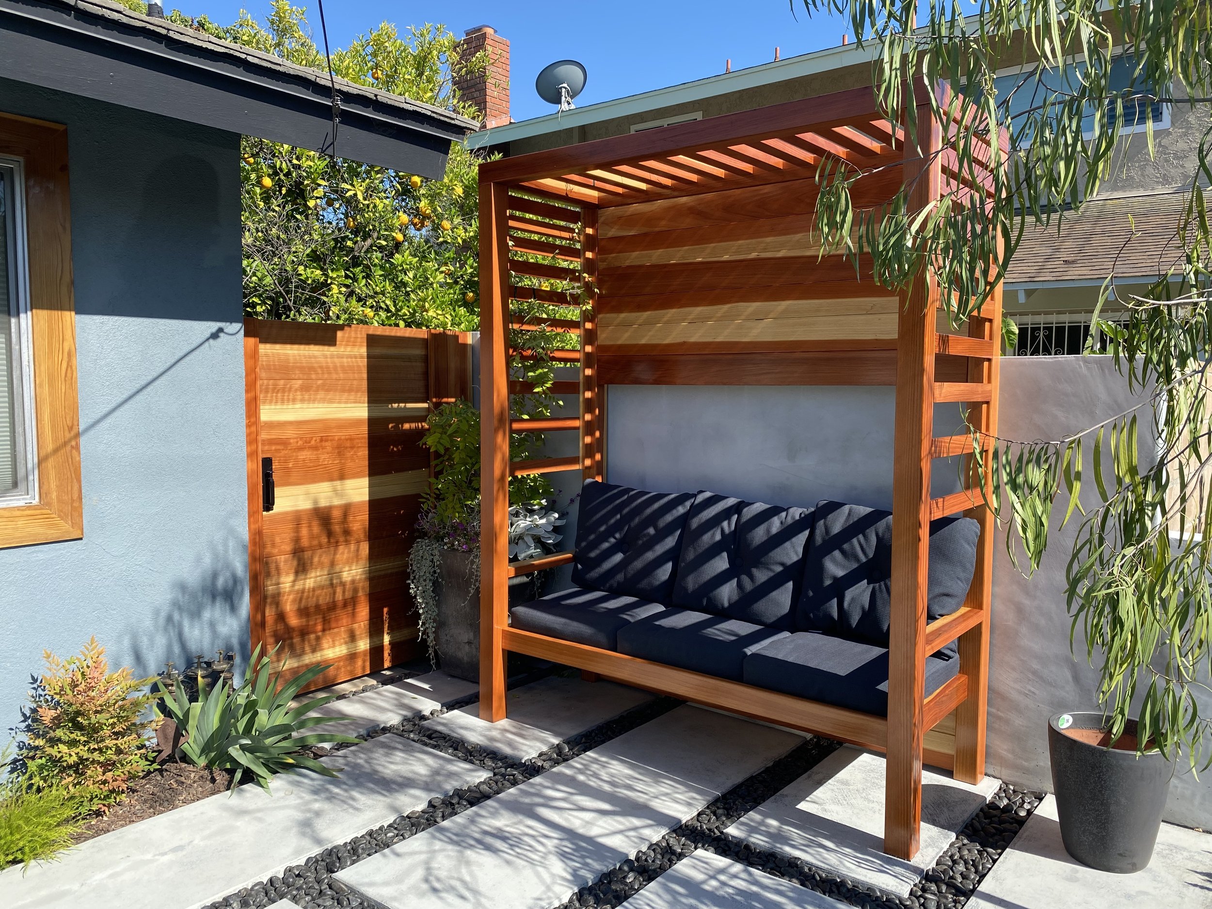 Redwood Garden Arbor With Bench