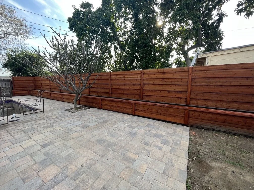 Redwood Horizontal Board on Board Privacy Fence