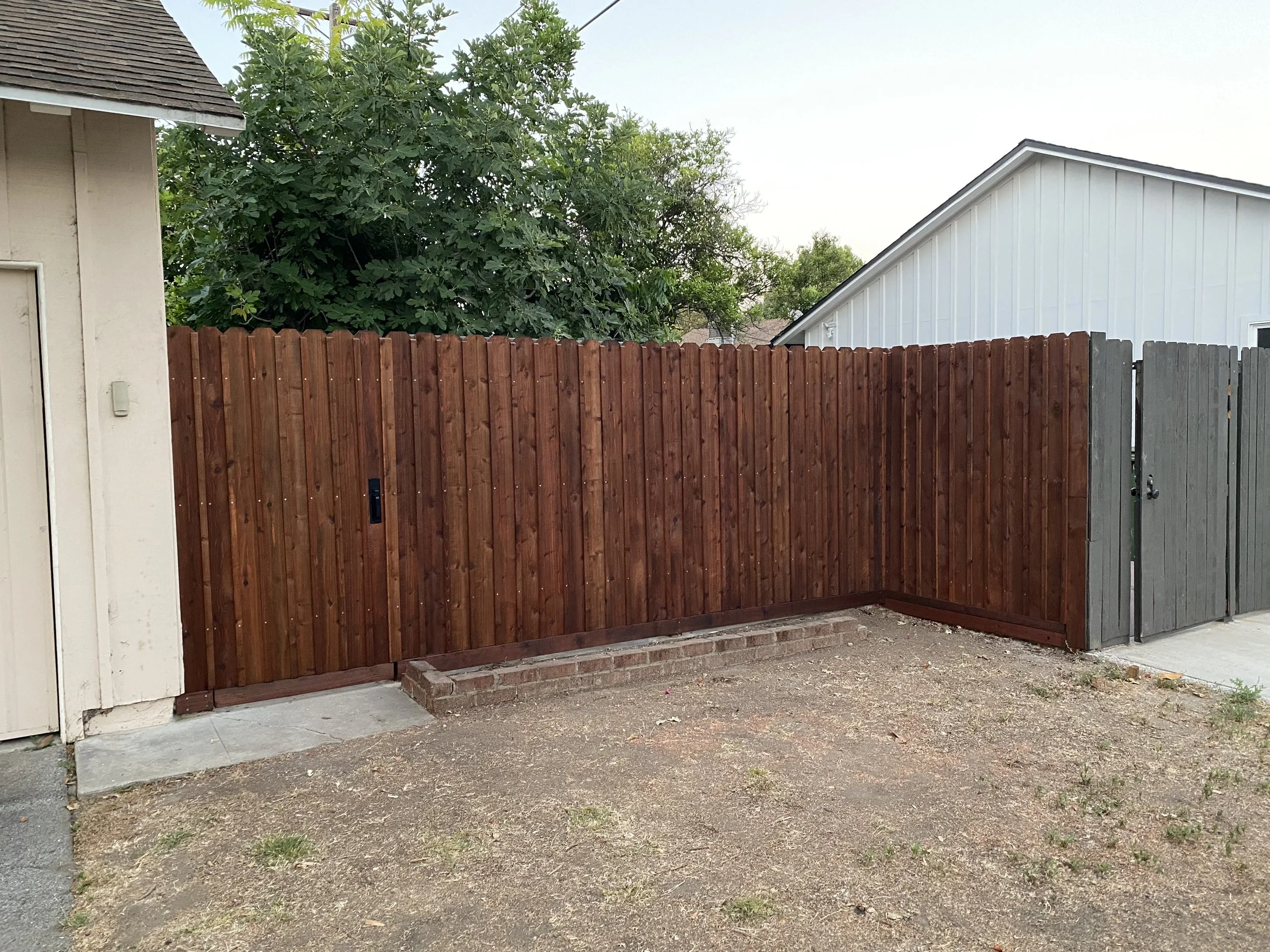 Redwood Board and Batten Privacy Fence and Gate