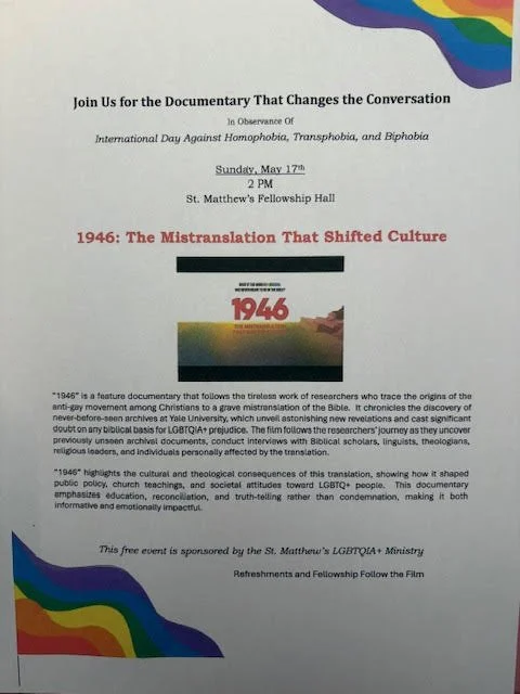 LGBTQIA+ Ministry offers Film Viewing May 17, 2026, 2pm to 4pm 