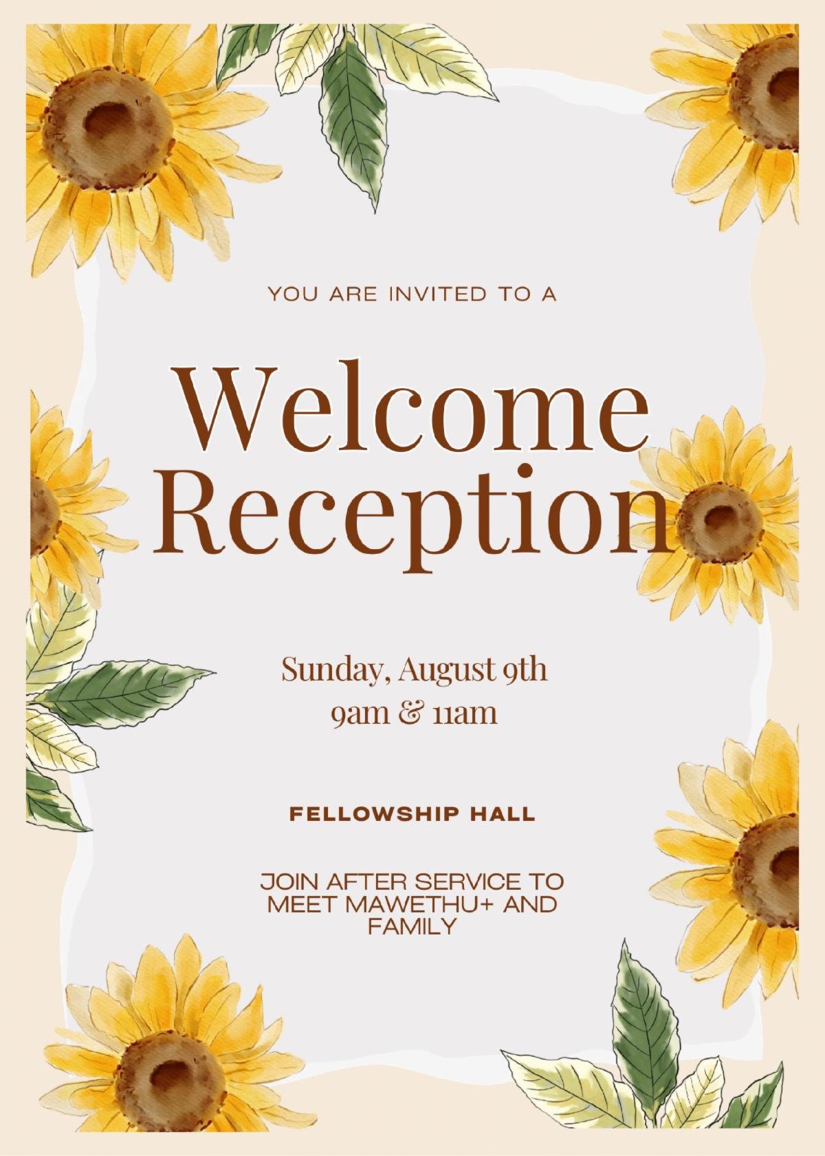 Welcome Reception after Church on Sunday!