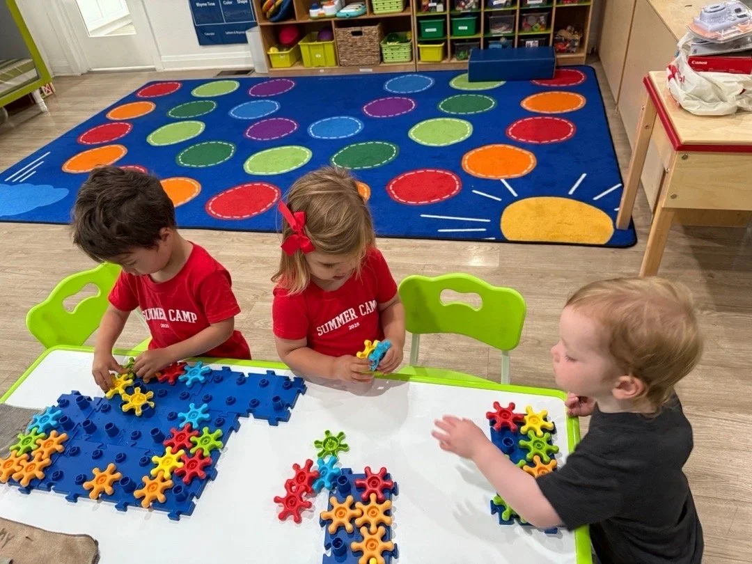 Children playing and building problems solving at Chandlers Preschool in Highland Park.