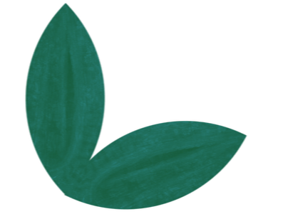 A simple drawing of two green leaves.