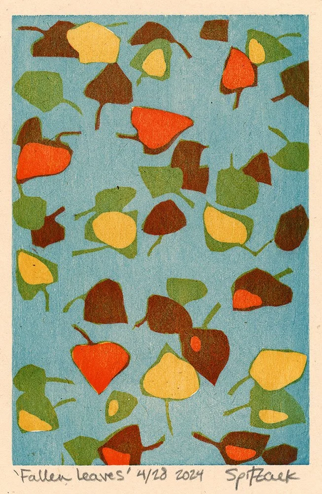 fallen leaves spitzack woodblock woodcut Japanese mokuhanga print printmaking washi seattle art fine art by Charles Spitzack