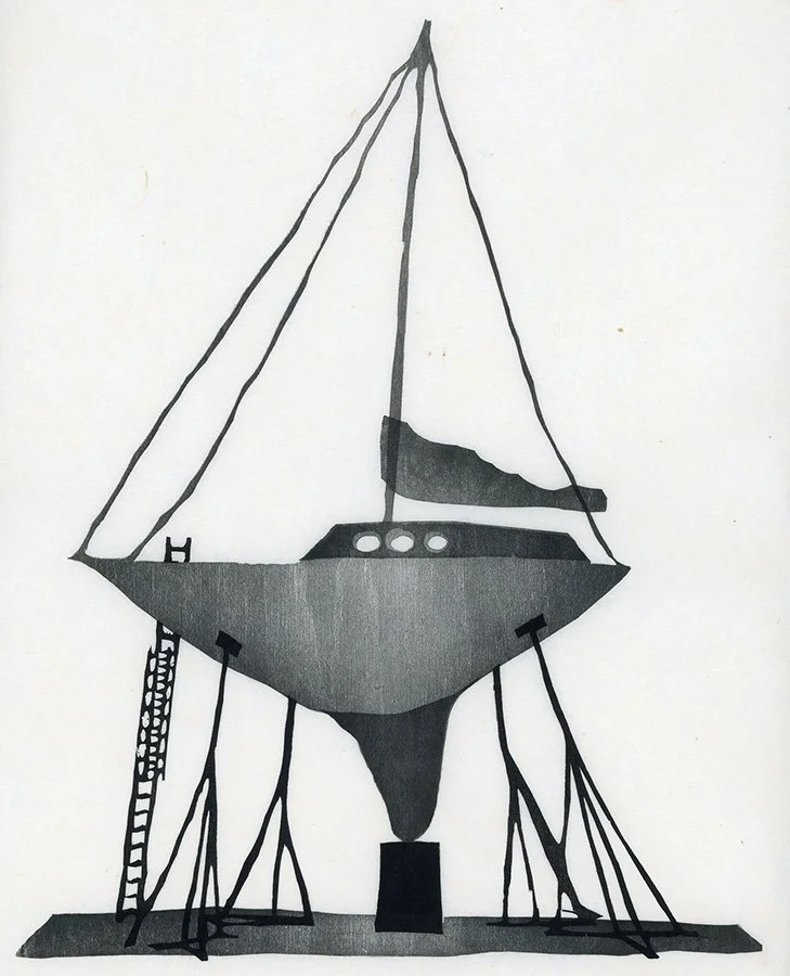 summer palace 2025 dry dock sailboat sail boat print fine art seattle port townsend charles spitzack pnw artist printmaker woodcut woodblock mokuhanga by Charles Spitzack