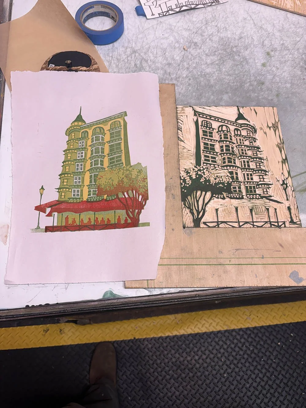 Limited edition woodcut print made by hand using traditional printmaking techniques