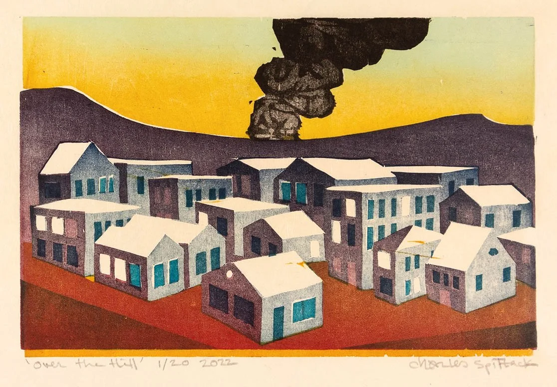 over the hill spitzack woodblock woodcut mokuhanga print printmaking washi seattle art by Charles Spitzack