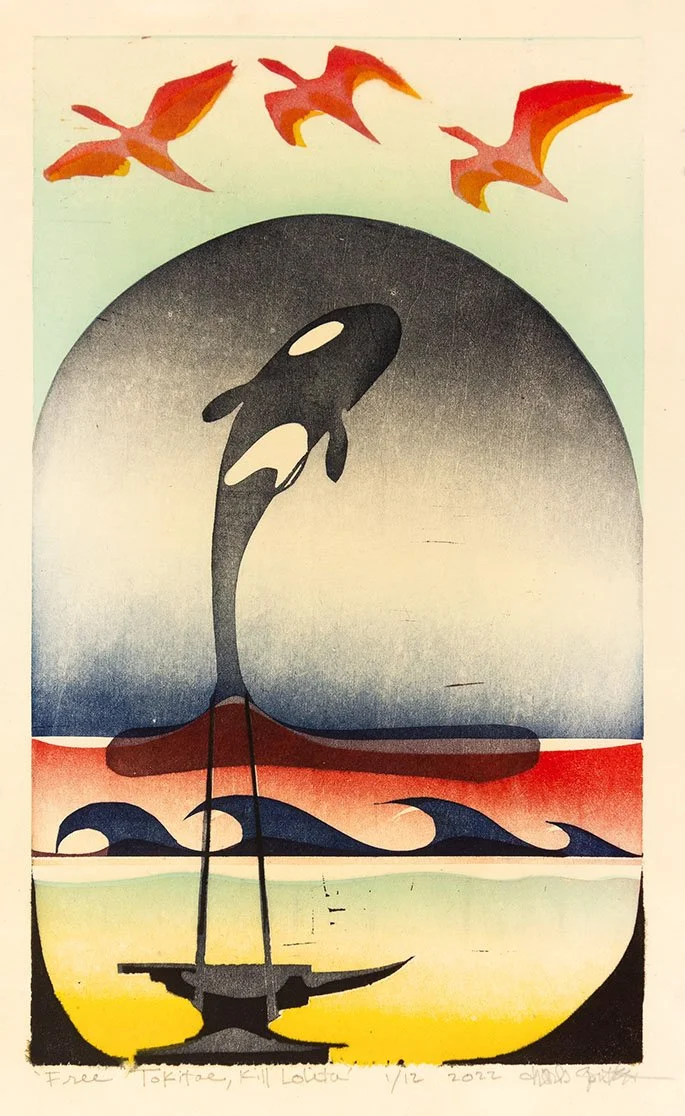 save toketee kill lolita orca killer whale spitzack woodblock woodcut mokuhanga print printmaking washi seattle art by Charles Spitzack