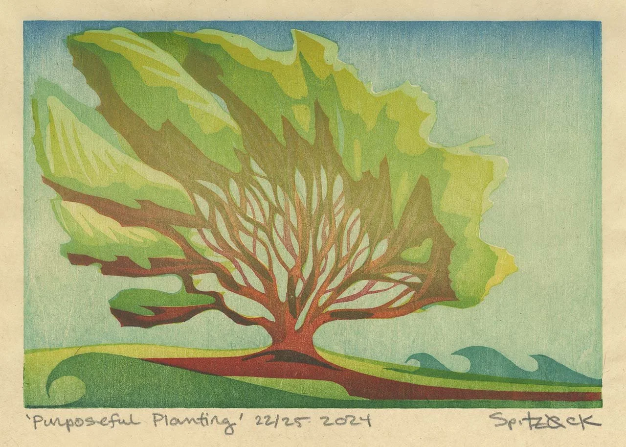 2024 spitzack fort worden tree study madrone madrona Arbutus menziesii woodcut print woodblock mokuhanga seattle art artist relief printmaking lino linocut by Charles Spitzack