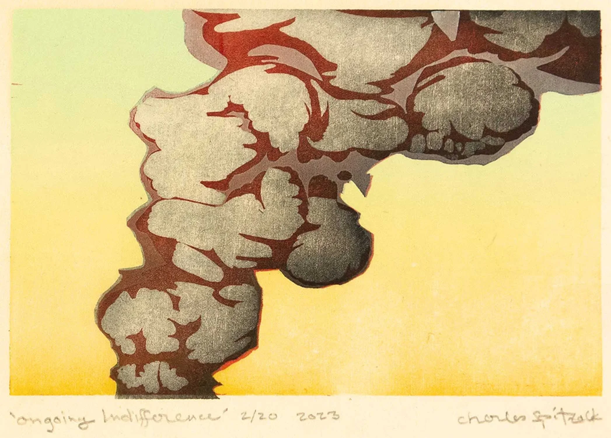 ongoing indifference explosion spitzack woodblock woodcut mokuhanga print printmaking washi seattle art by Charles Spitzack