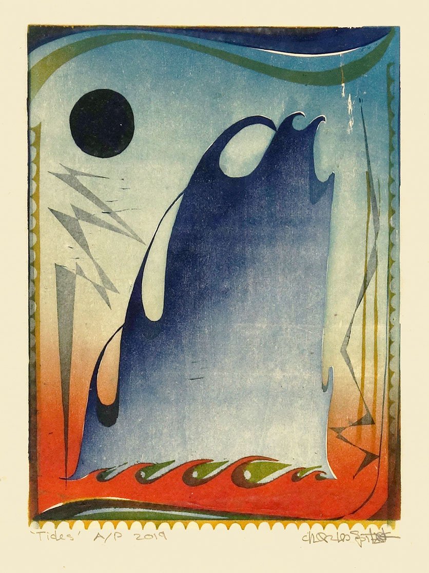tides woodblock spitzack woodblock woodcut mokuhanga print printmaking washi seattle art by Charles Spitzack