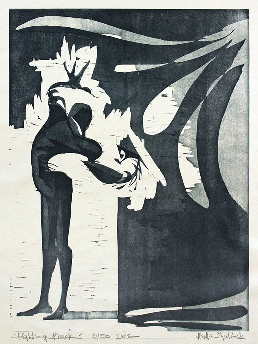 fighting back spitzack woodblock woodcut mokuhanga print printmaking washi seattle art artist by Charles Spitzack — Japanese woodblock print