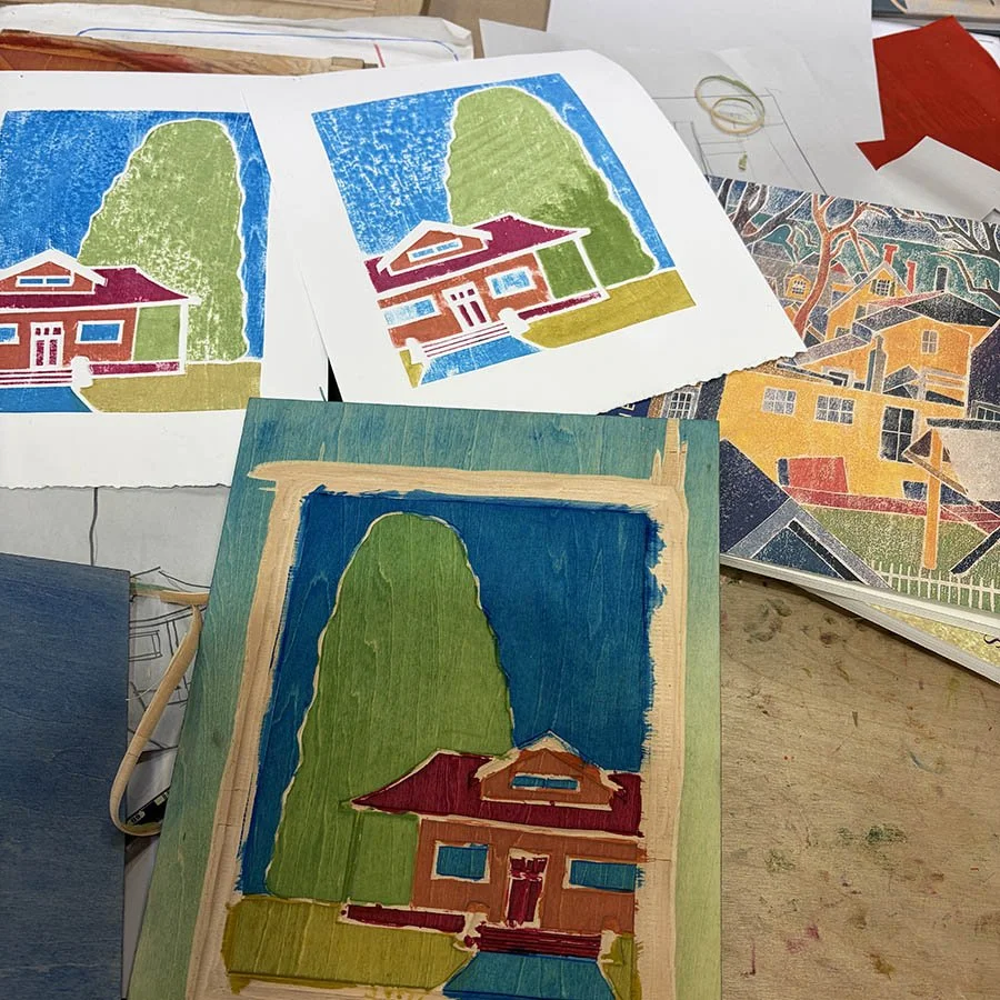 white line woodcut printmaking