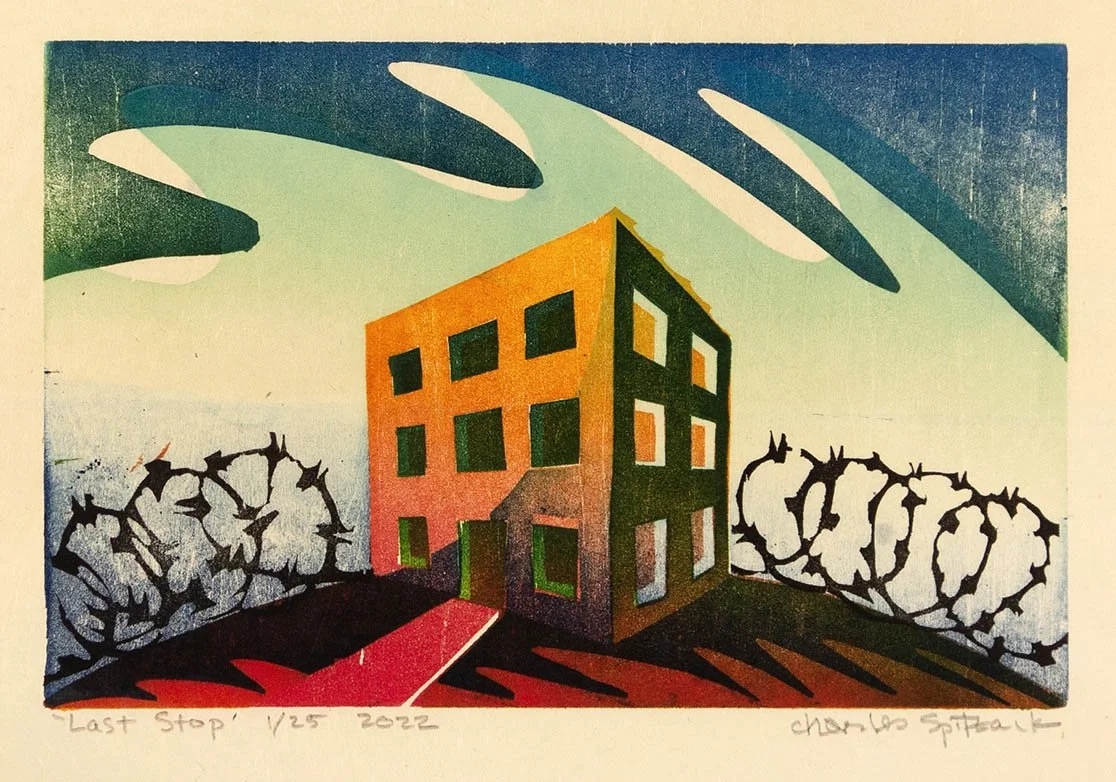 last stop spitzack woodblock woodcut mokuhanga print printmaking washi seattle art by Charles Spitzack