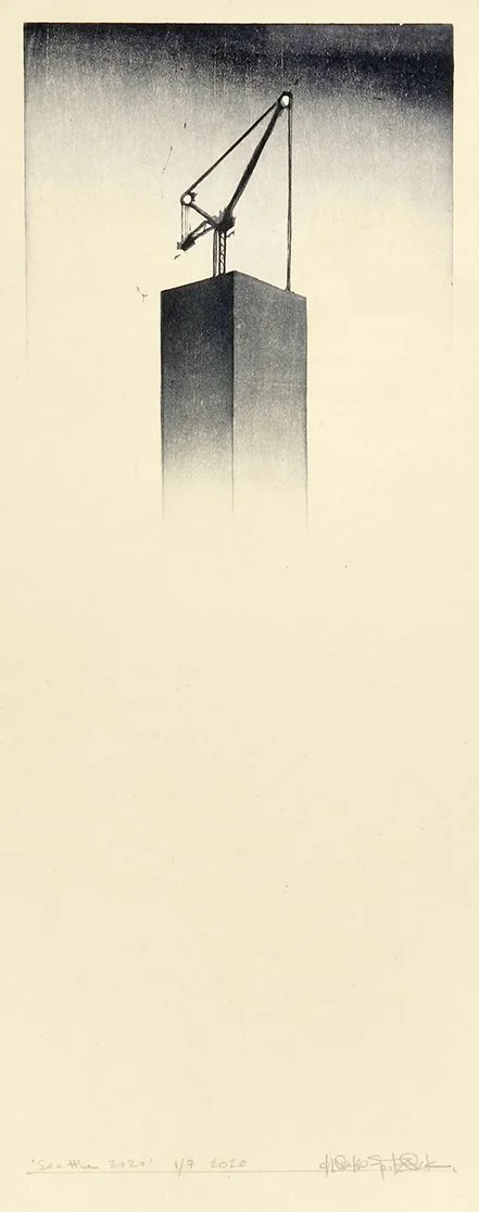seattle 2020 skycraper spitzack woodblock woodcut mokuhanga print printmaking washi seattle art by Charles Spitzack