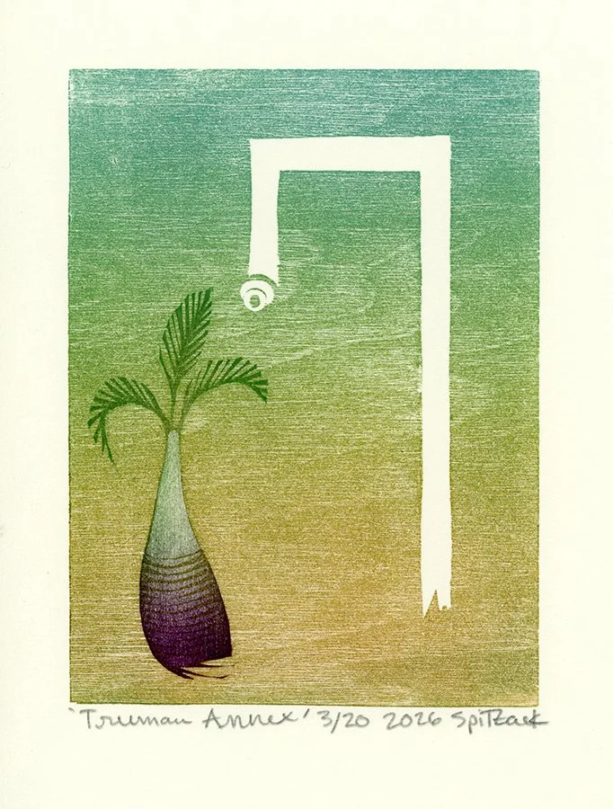 A stylized illustration of a small plant with green leaves, connected to a large white electrical cord forming a hanging light fixture against a green gradient background. by Charles Spitzack